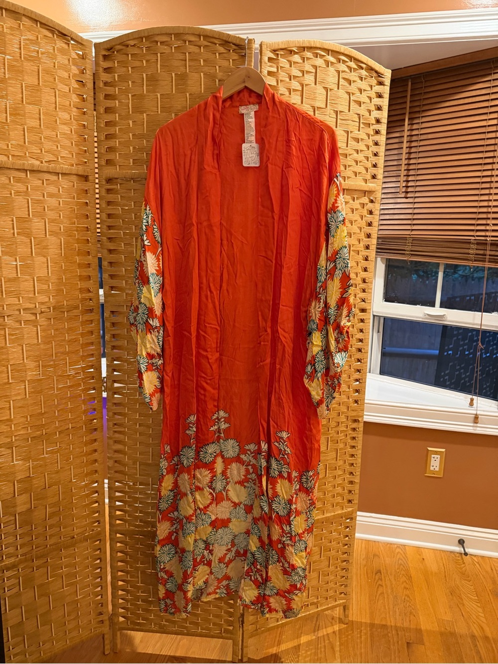 Free People Orange Floral Embroidered Maxi Duster